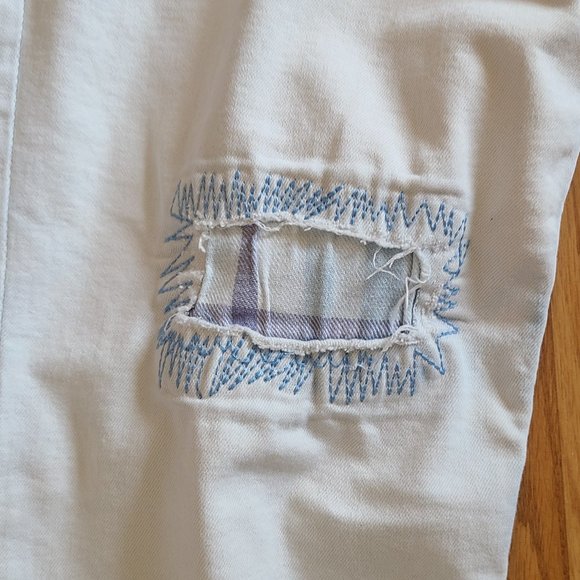 DESIGUAL EXOTIC JEANS 6 bleached patched stitched stretch denim cropped sz 30 - Picture 4 of 9